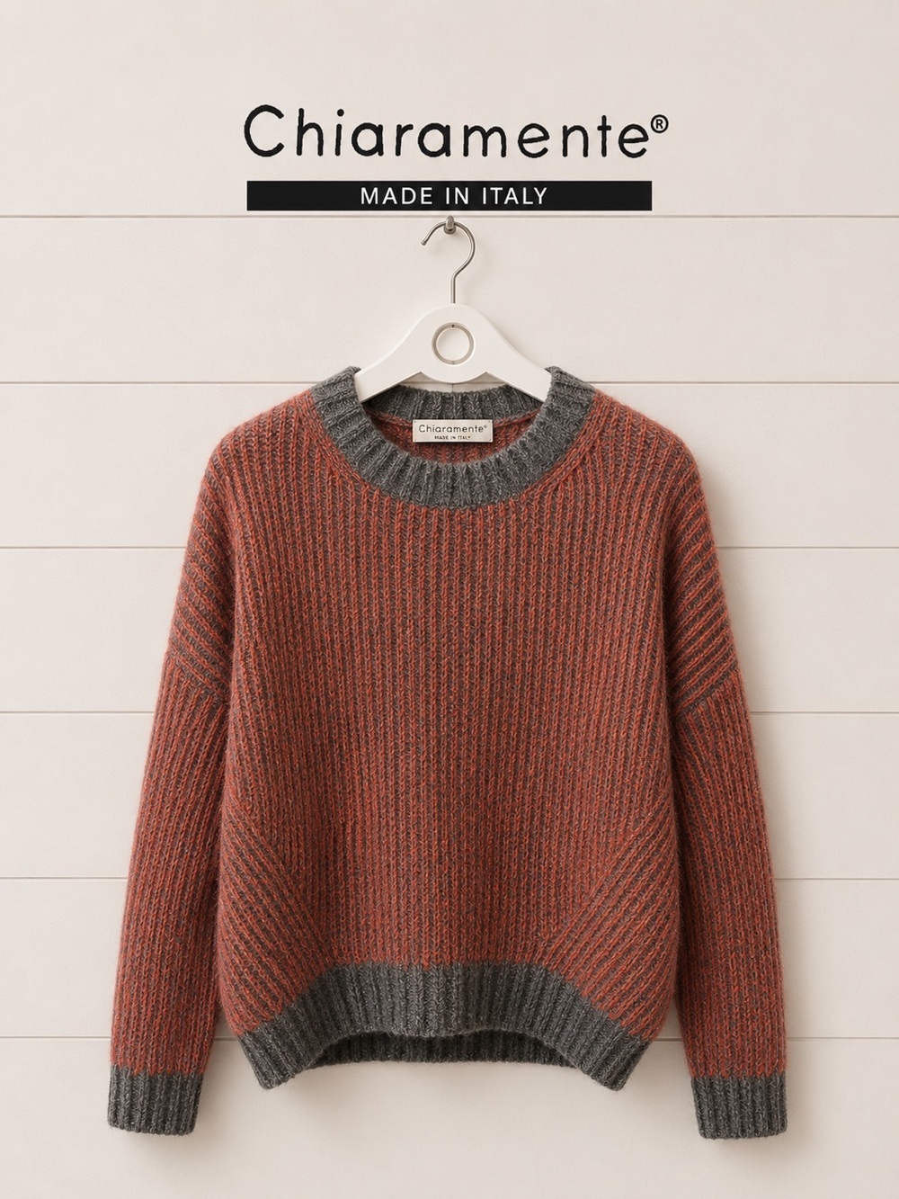 CHIARAMENTE – RED & GREY STRIPED SWEATER – SIZE L